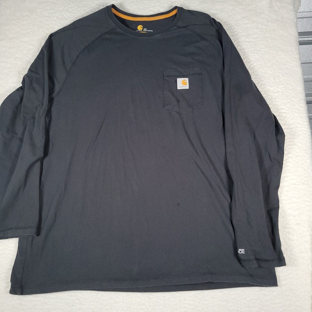 Carhartt Force T-Shirt Mens 2XL Gray Long Sleeve Pocket Work Tee  Stains